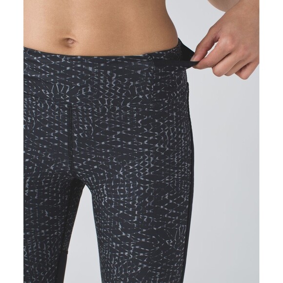 Lululemon Real Quick Crop Leggings Womens 4 Black Samba Snake Battleship Running - Picture 12 of 13